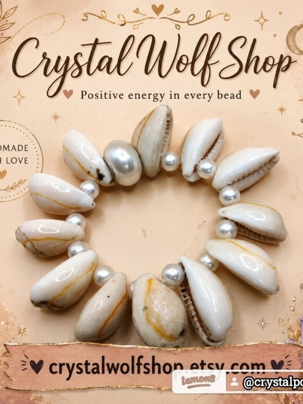 Crystal Wolf Shop White Shell & Pearl Bead Bracelet